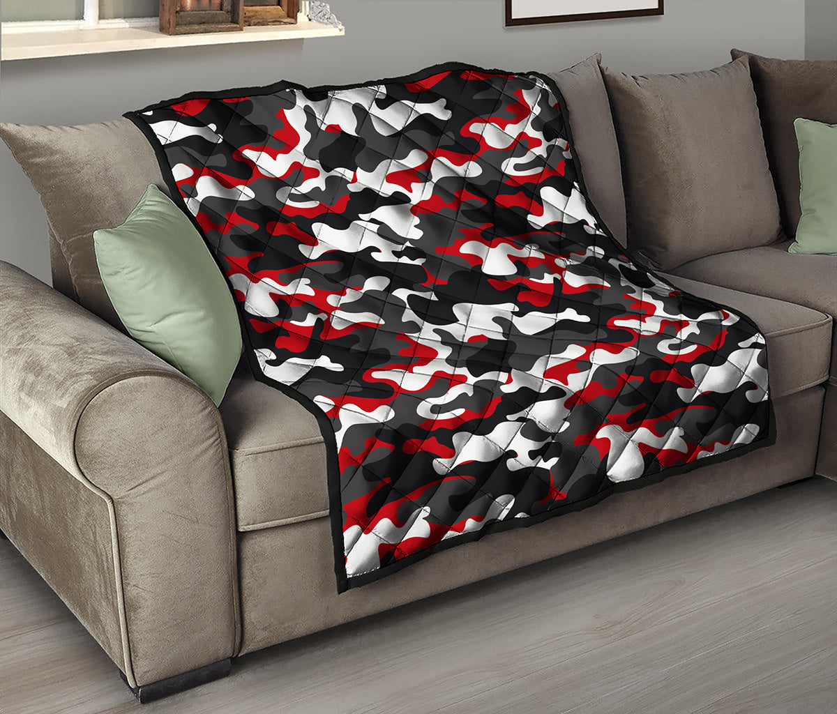 Red Snow Camouflage Print Quilt