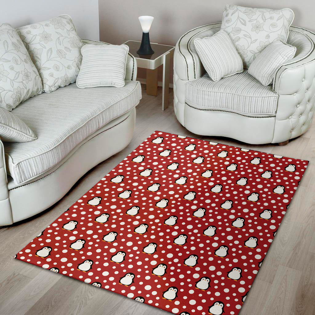 Red Snow Penguin Pattern Print Area Rug