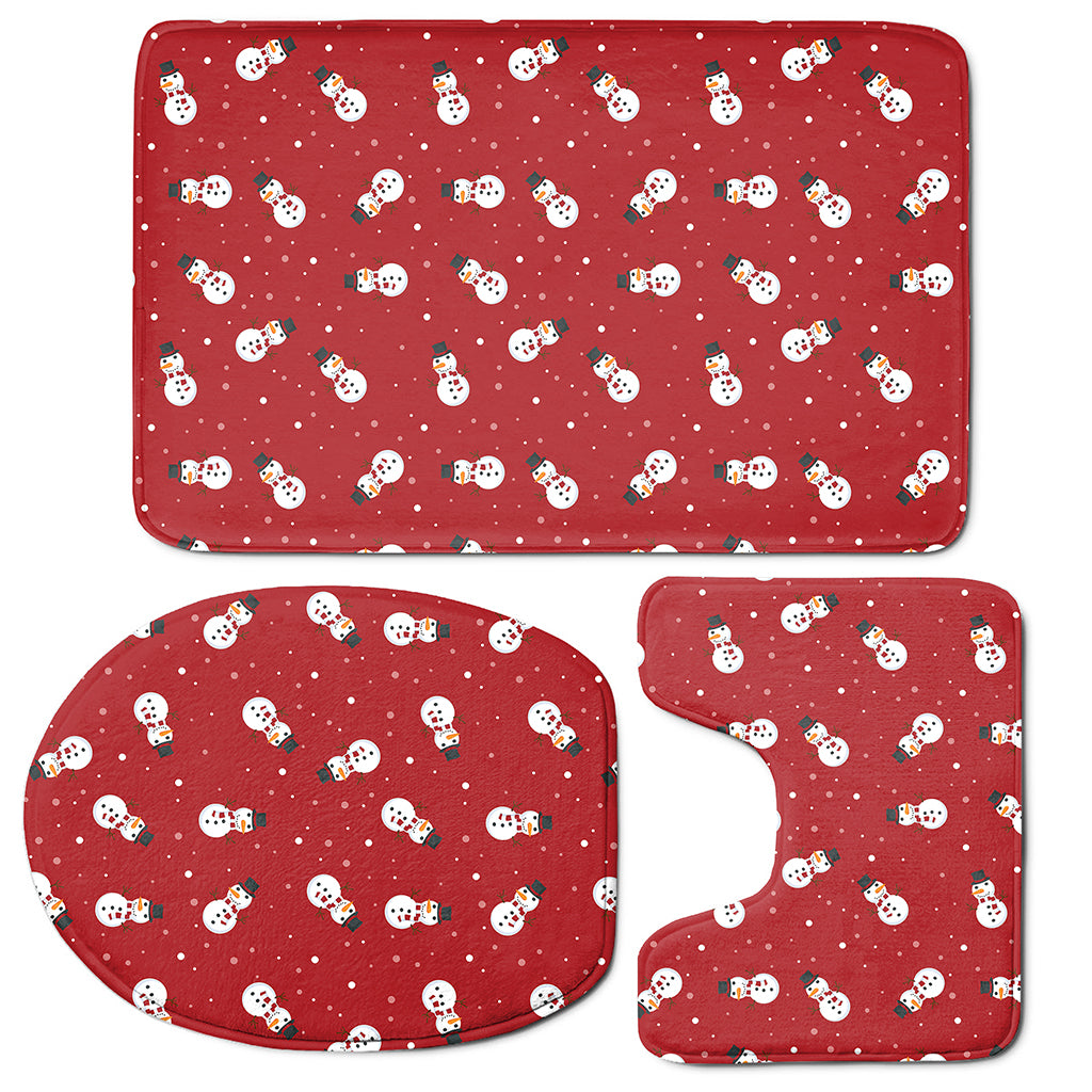 Red Snowman Pattern Print 3 Piece Bath Mat Set