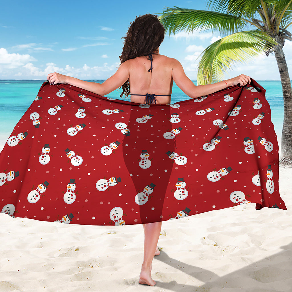 Red Snowman Pattern Print Beach Sarong Wrap