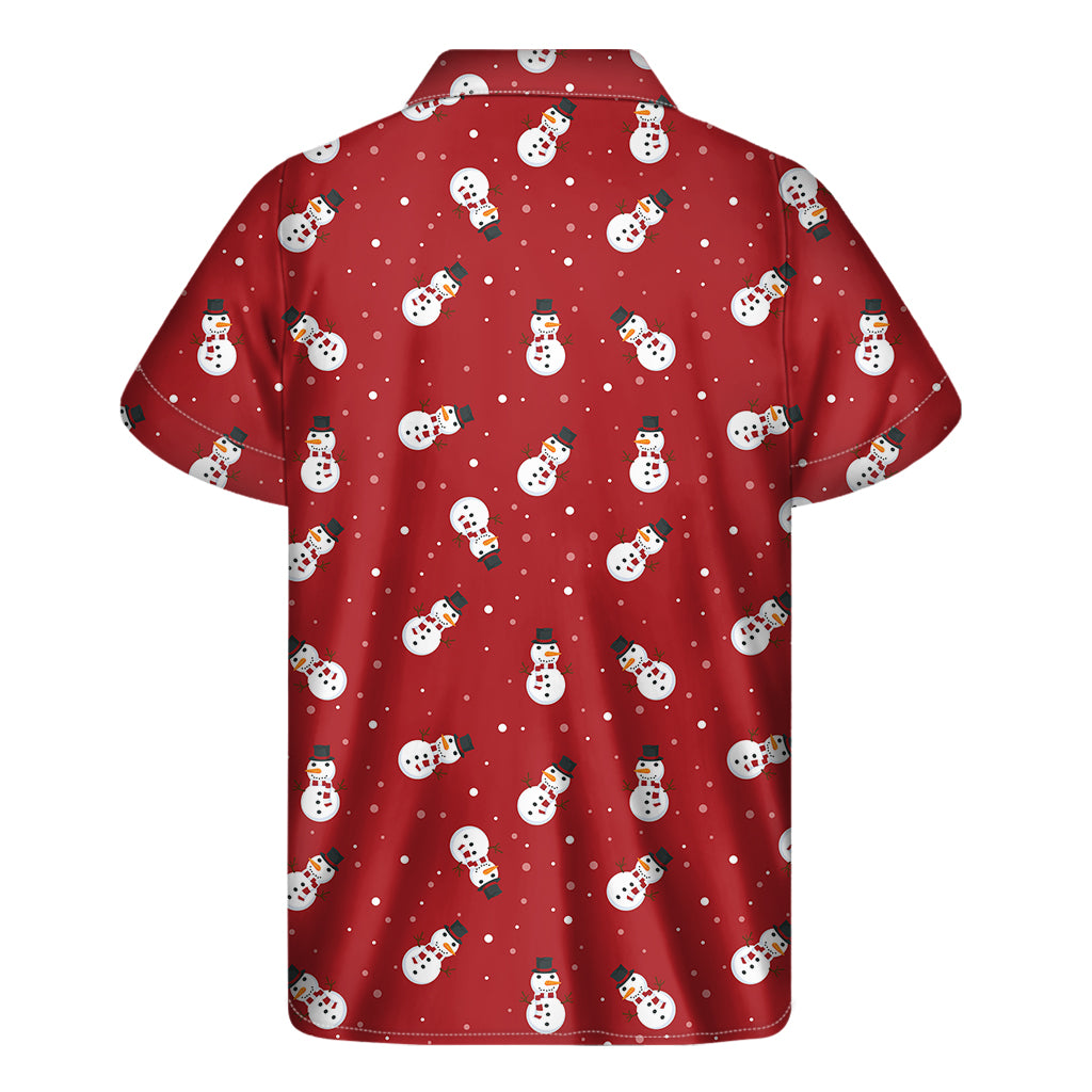 Red Snowman Pattern Print Men's Short Sleeve Shirt