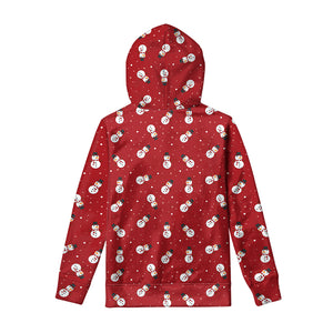 Red Snowman Pattern Print Pullover Hoodie