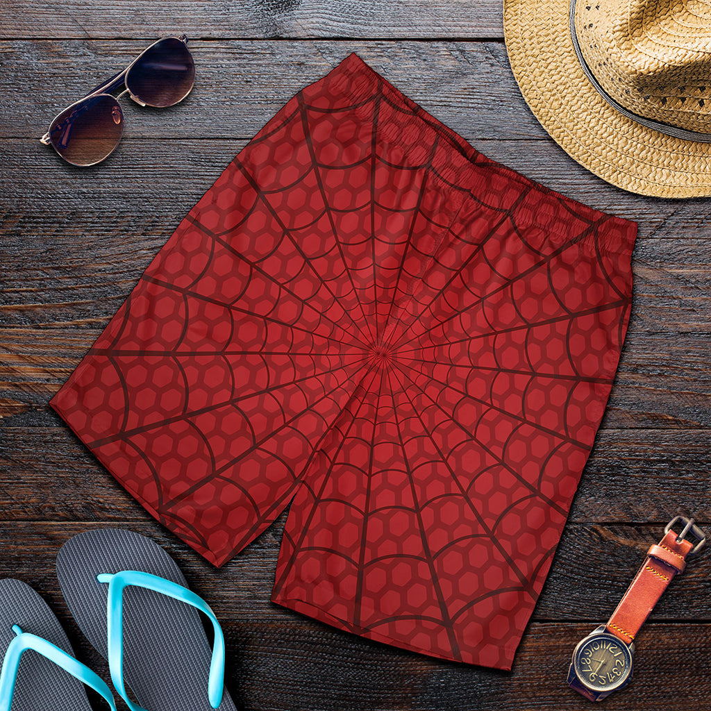 Red Spider Web Print Men's Shorts