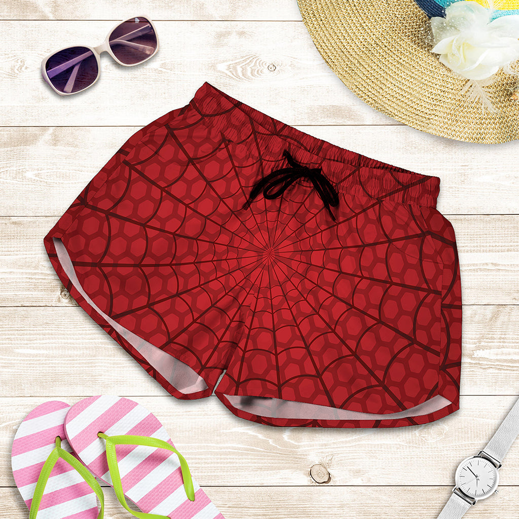 Red Spider Web Print Women's Shorts