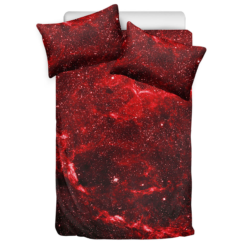 Red Stardust Universe Galaxy Space Print Duvet Cover Bedding Set