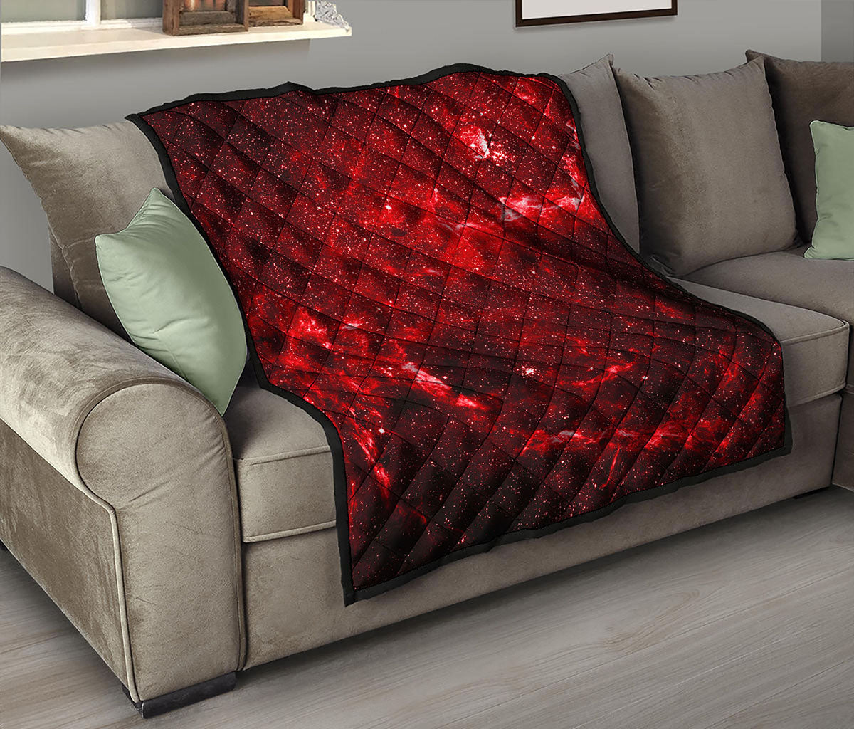 Red Stardust Universe Galaxy Space Print Quilt