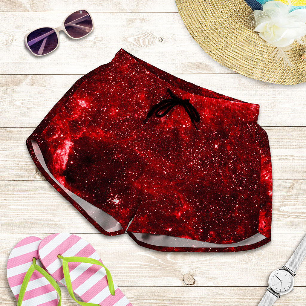 Red Stardust Universe Galaxy Space Print Women's Shorts