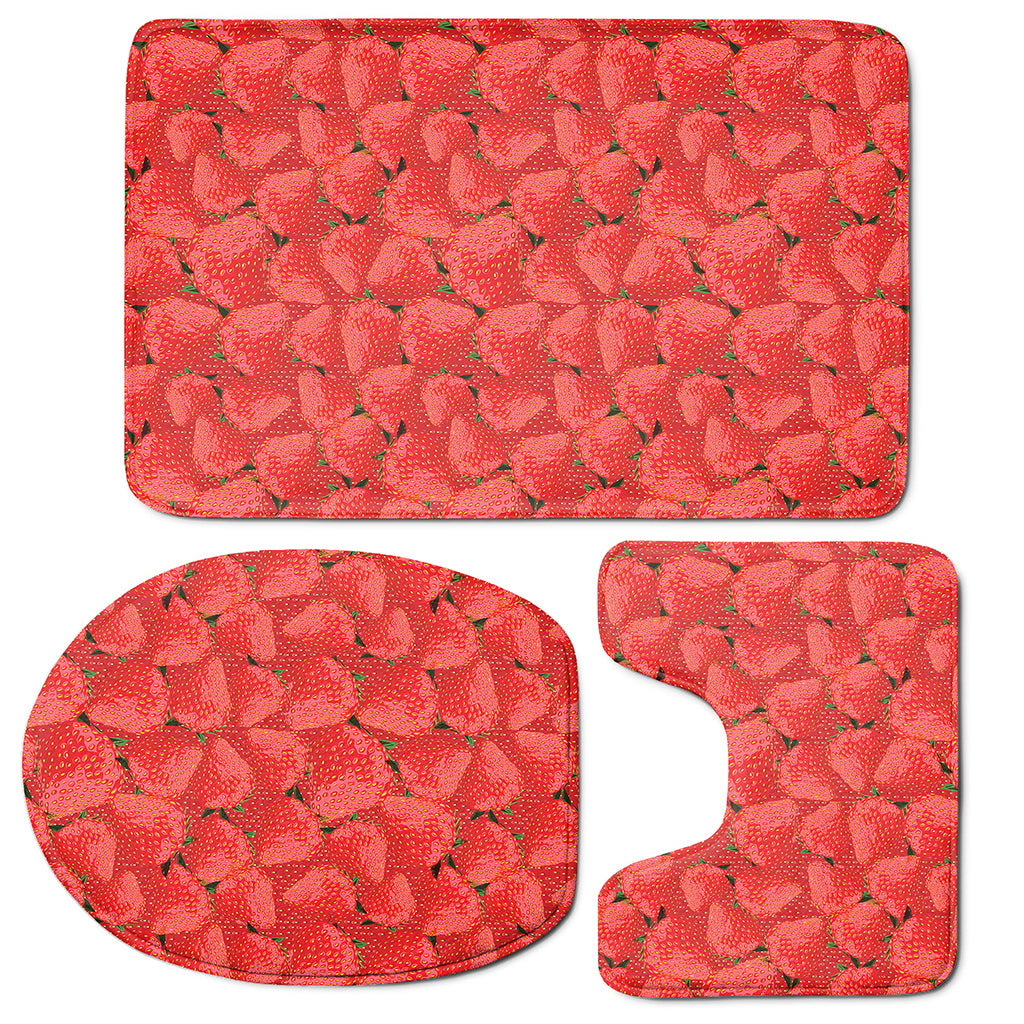 Red Strawberry Pattern Print 3 Piece Bath Mat Set