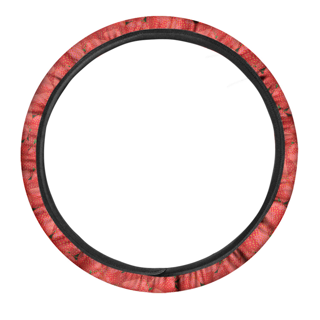 Red Strawberry Pattern Print Car Steering Wheel Cover