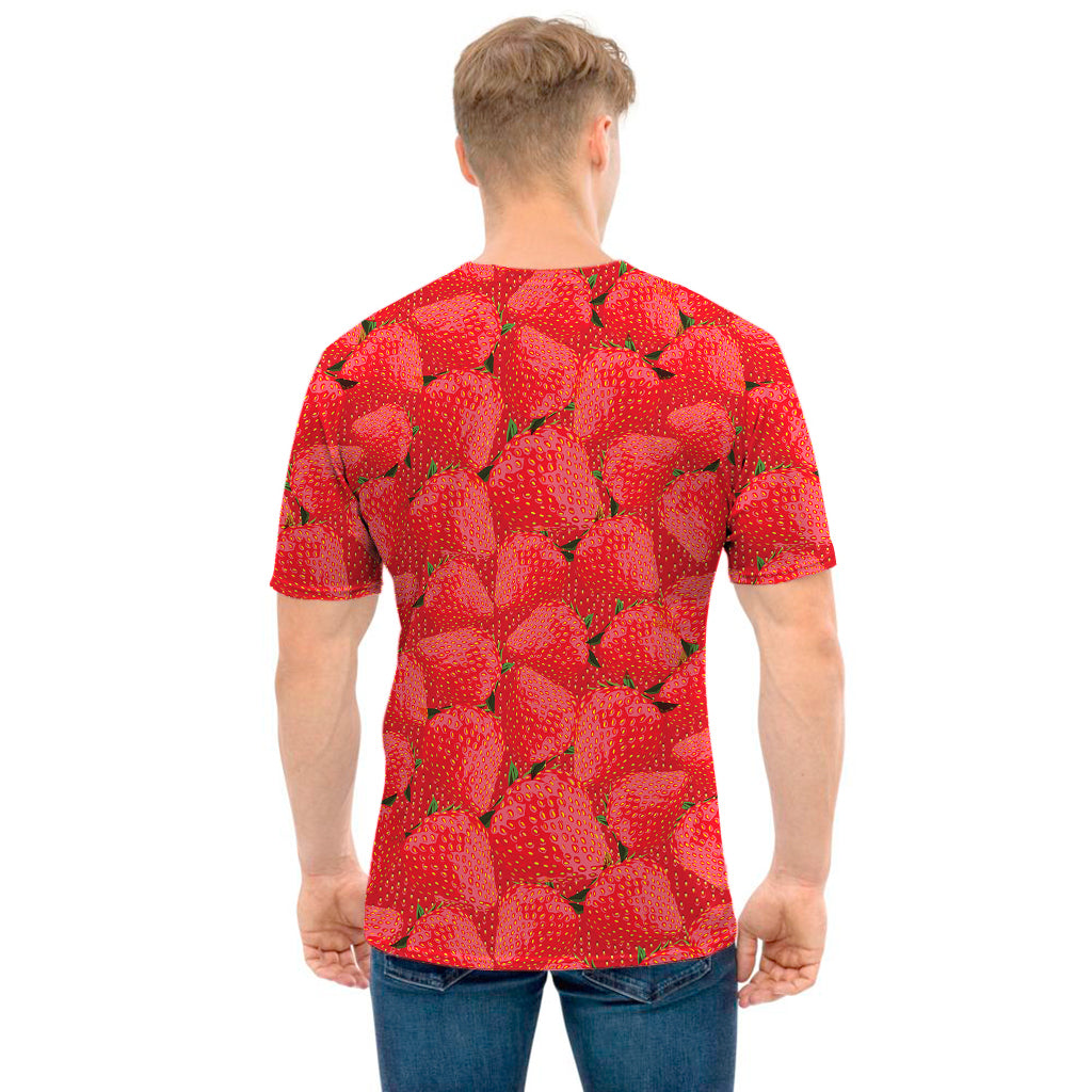 Red Strawberry Pattern Print Men's T-Shirt