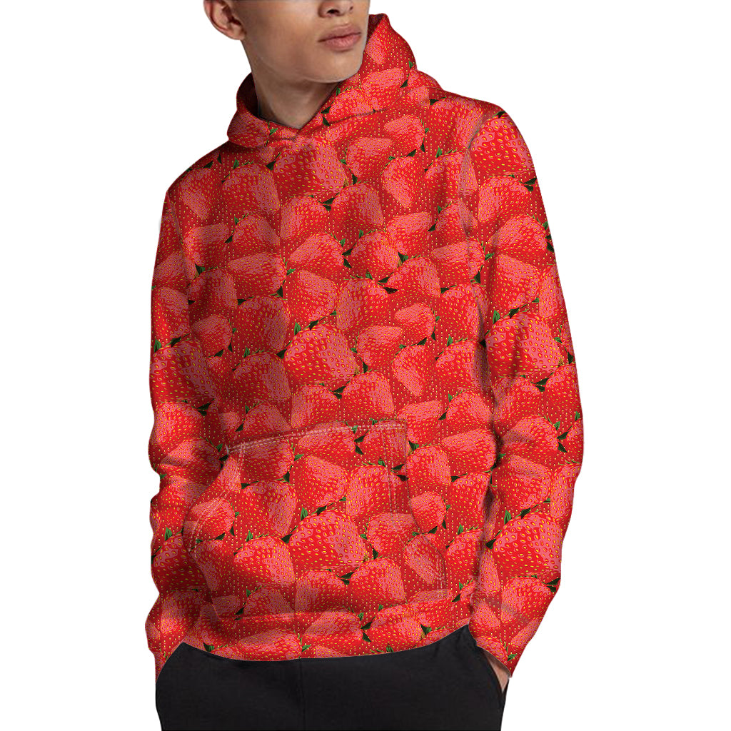 Red Strawberry Pattern Print Pullover Hoodie