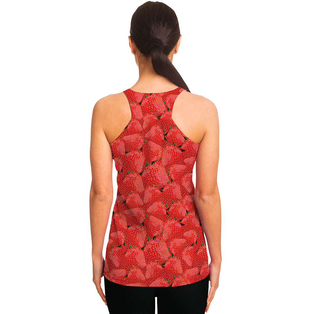 Red Strawberry Pattern Print Women's Racerback Tank Top