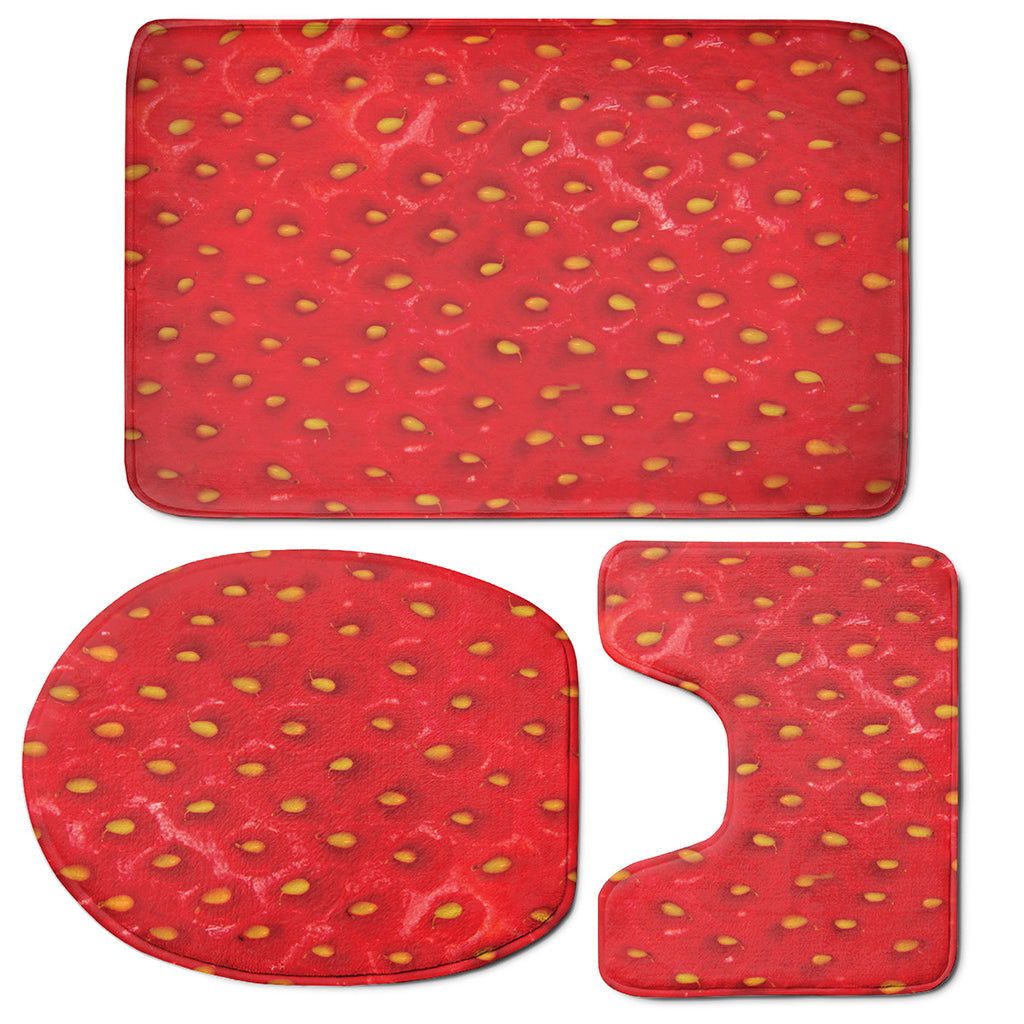 Red Strawberry Print 3 Piece Bath Mat Set