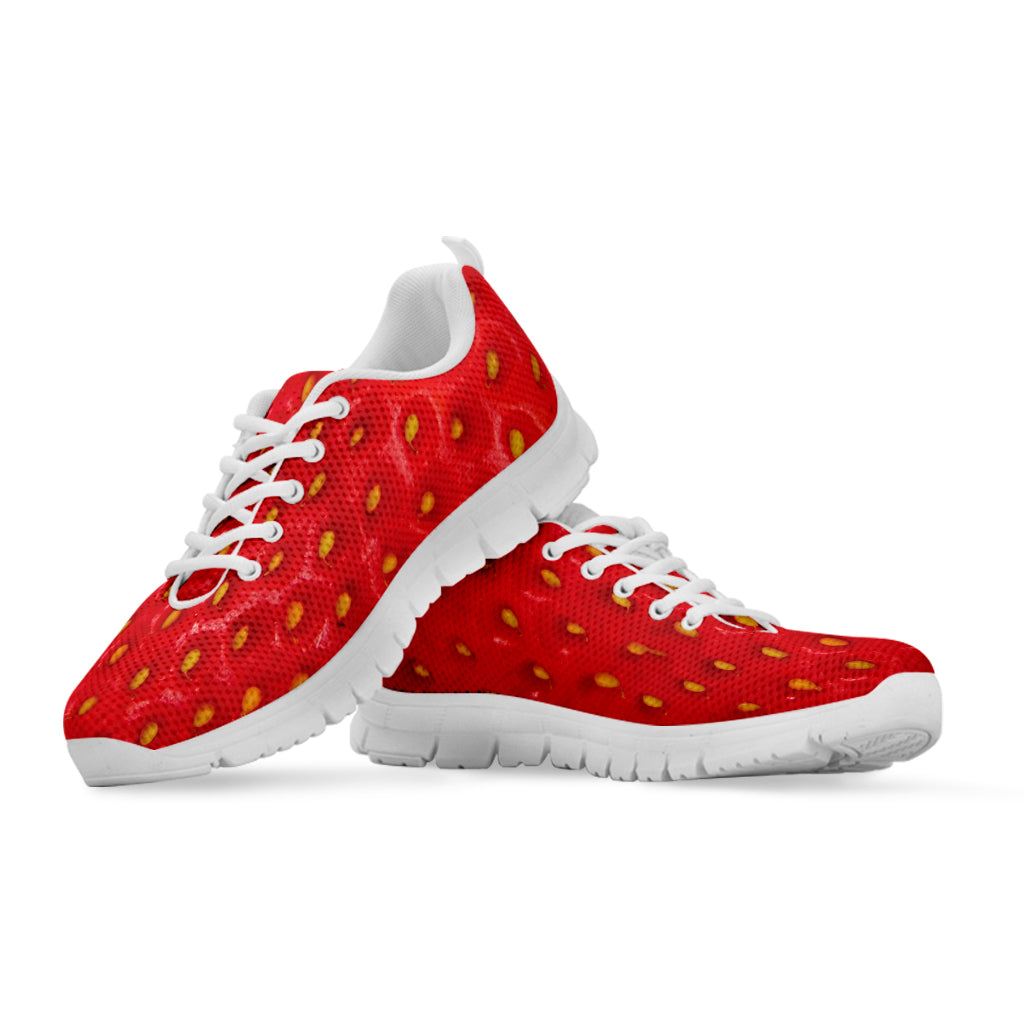 Red Strawberry Texture Print White Sneakers