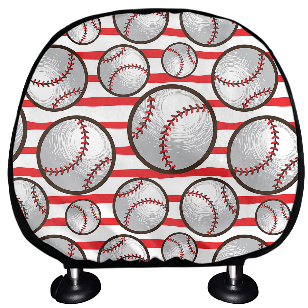 Red Striped Baseball Pattern Print Car Headrest Covers