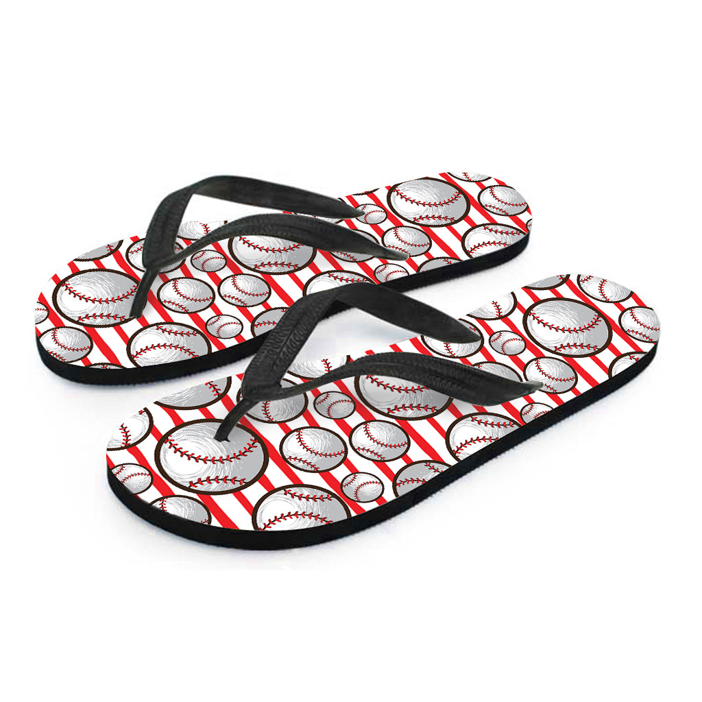 Red Striped Baseball Pattern Print Flip Flops