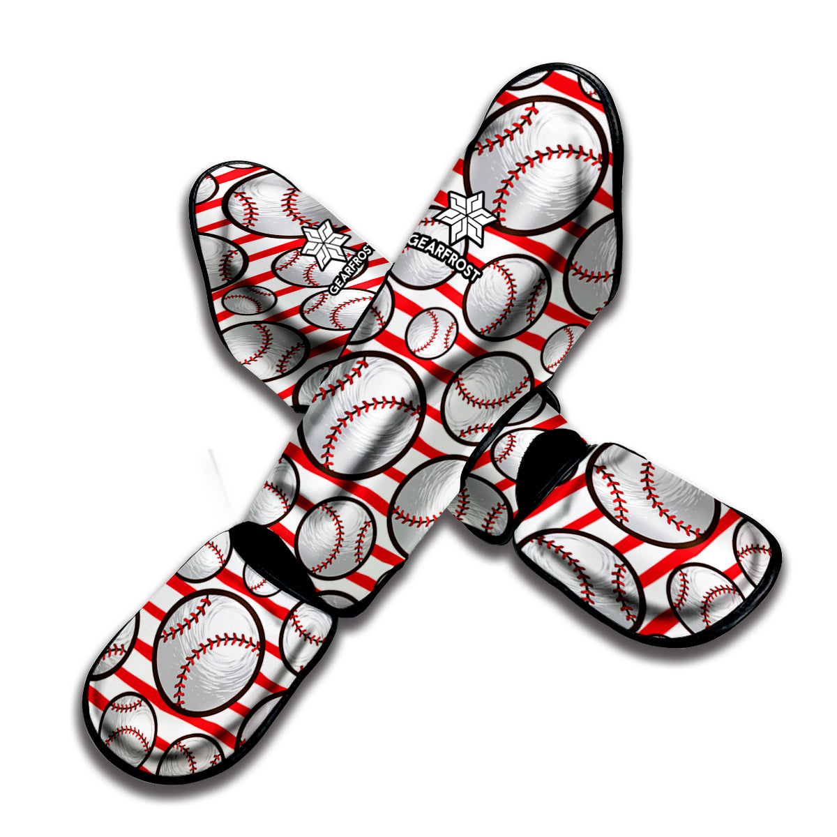 Red Striped Baseball Pattern Print Muay Thai Shin Guard