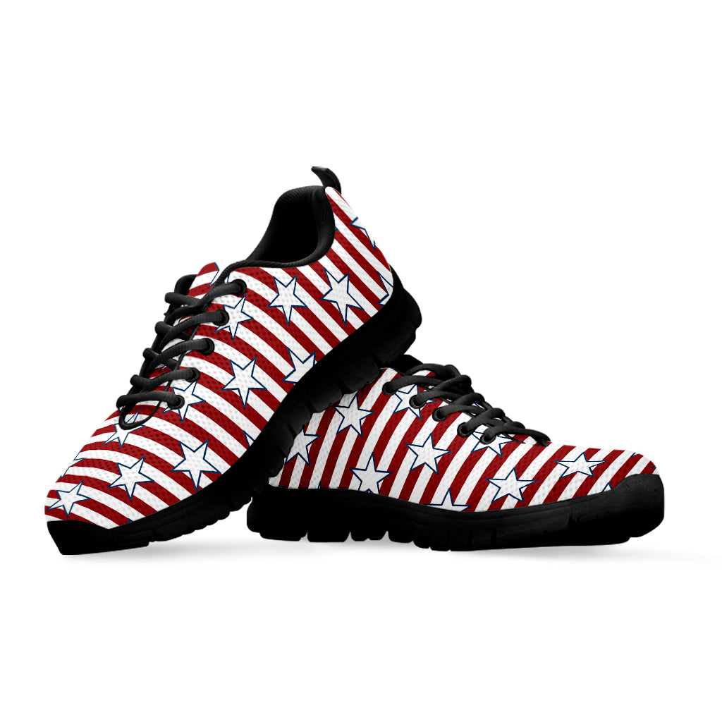 Red Striped USA Star Pattern Print Black Sneakers