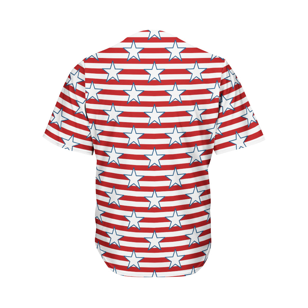 Red Striped USA Star Pattern Print Men's Baseball Jersey
