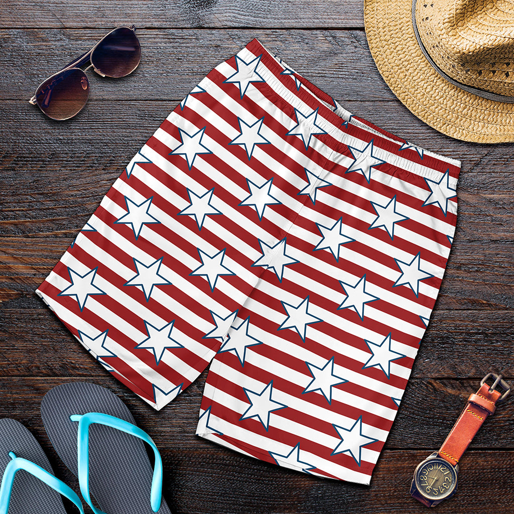 Red Striped USA Star Pattern Print Men's Shorts