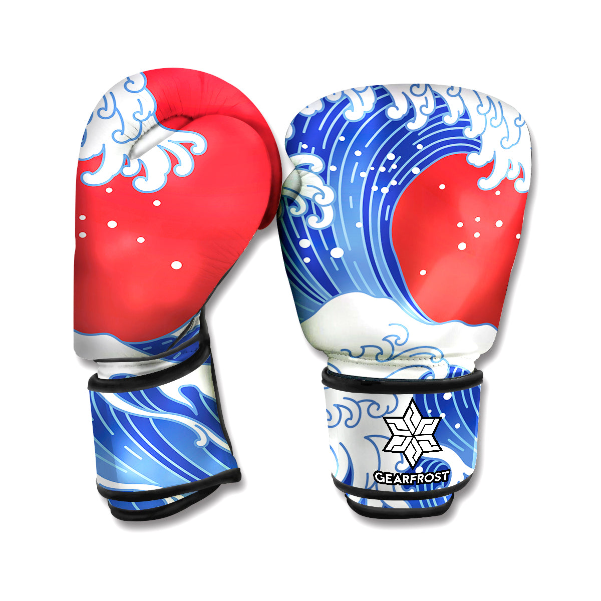 Red Sun Japanese Wave Print Boxing Gloves