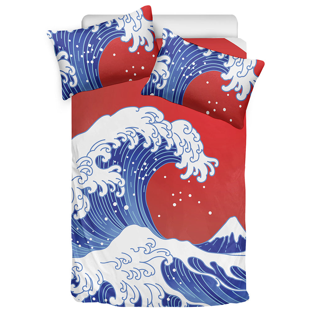 Red Sun Japanese Wave Print Duvet Cover Bedding Set