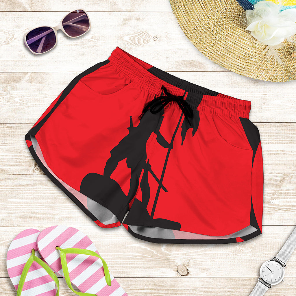 Red Sun Samurai Print Women's Shorts
