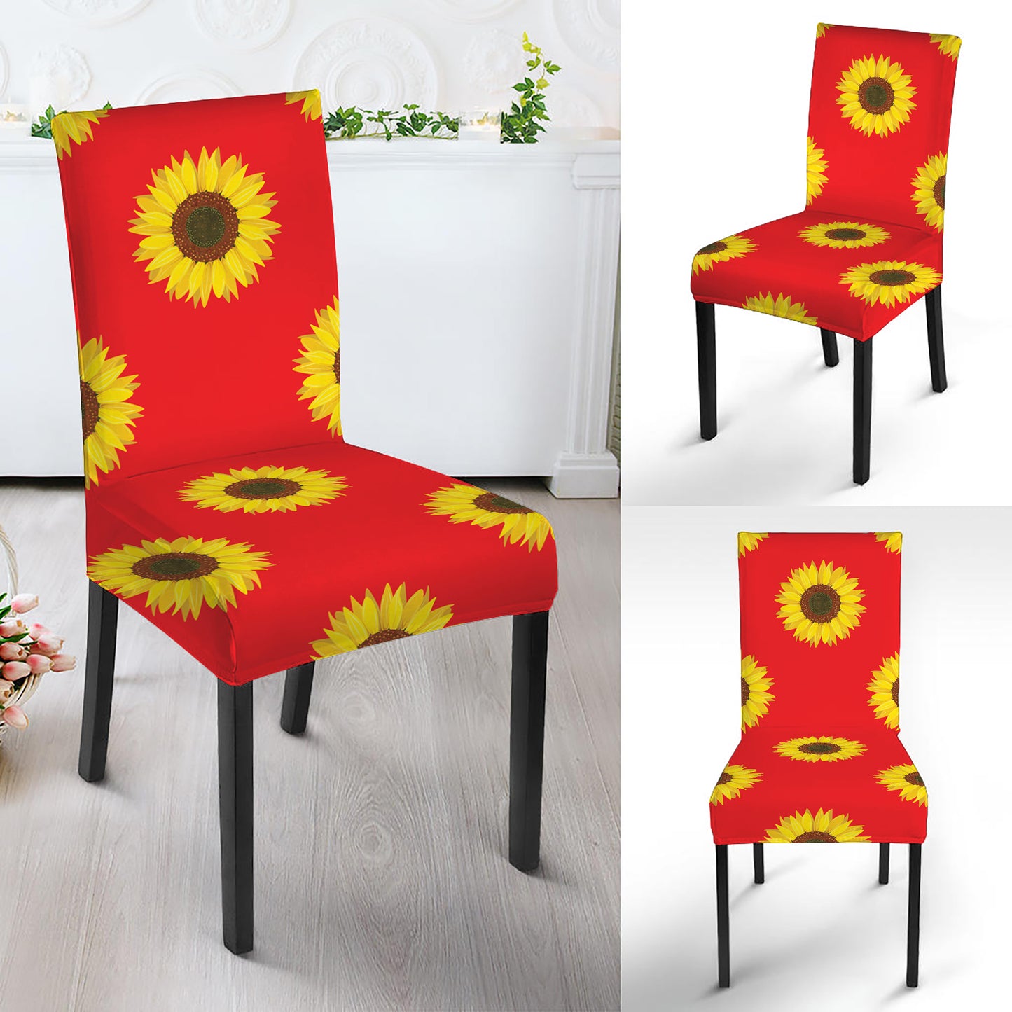 Red Sunflower Pattern Print Dining Chair Slipcover
