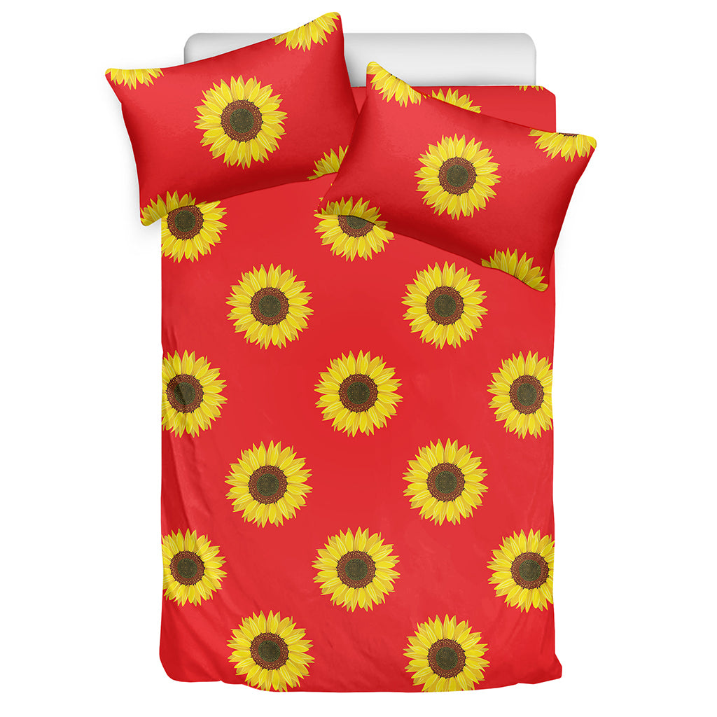 Red Sunflower Pattern Print Duvet Cover Bedding Set