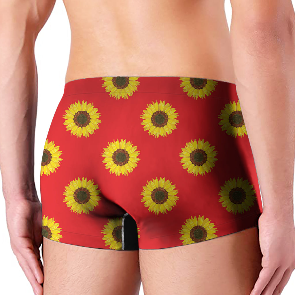 Red Sunflower Pattern Print Men's Boxer Briefs