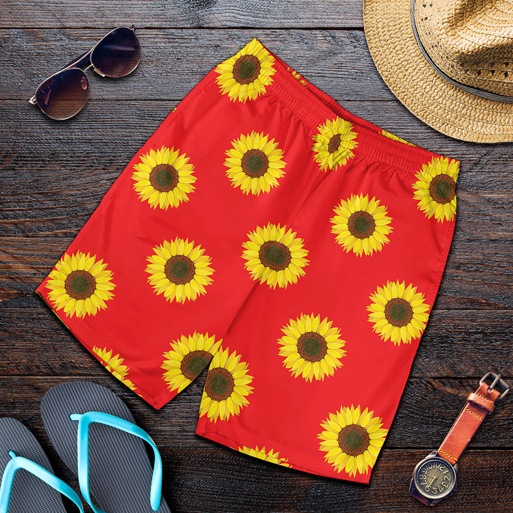 Red Sunflower Pattern Print Men's Shorts