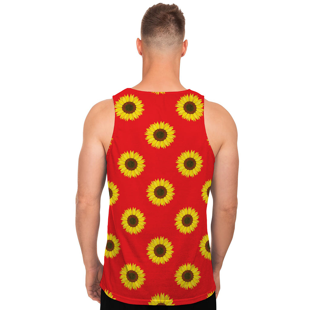 Red Sunflower Pattern Print Men's Tank Top