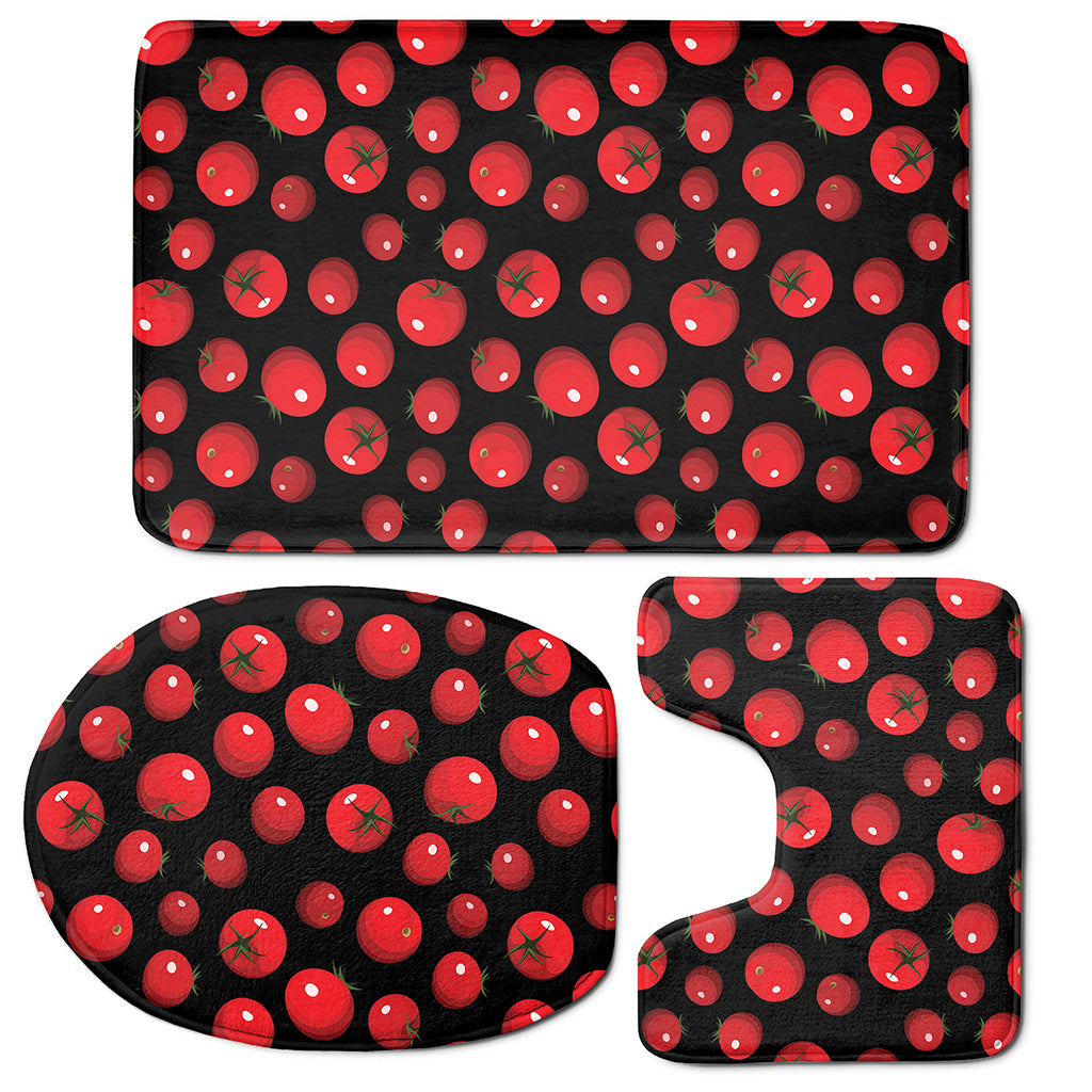 Red Tomato Pattern Print 3 Piece Bath Mat Set