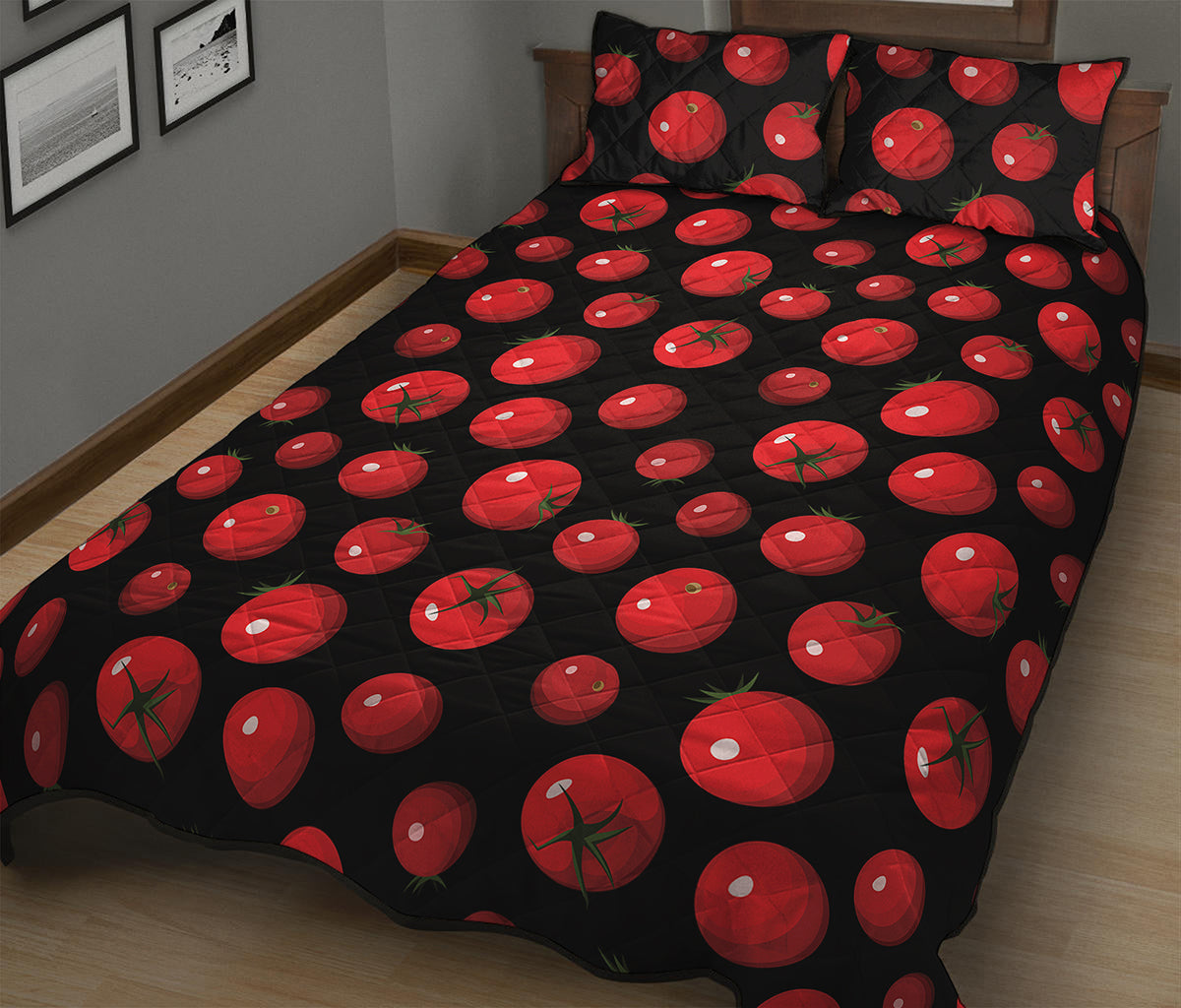 Red Tomato Pattern Print Quilt Bed Set