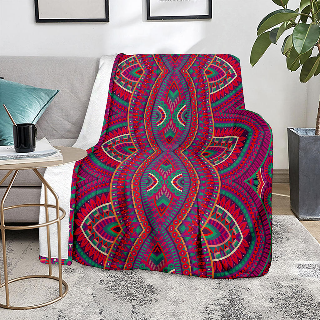 Red Tribal Ethnic Mandala Print Blanket