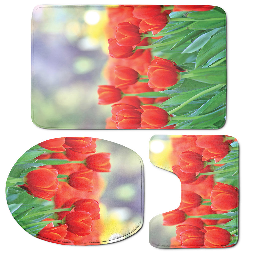 Red Tulip Print 3 Piece Bath Mat Set