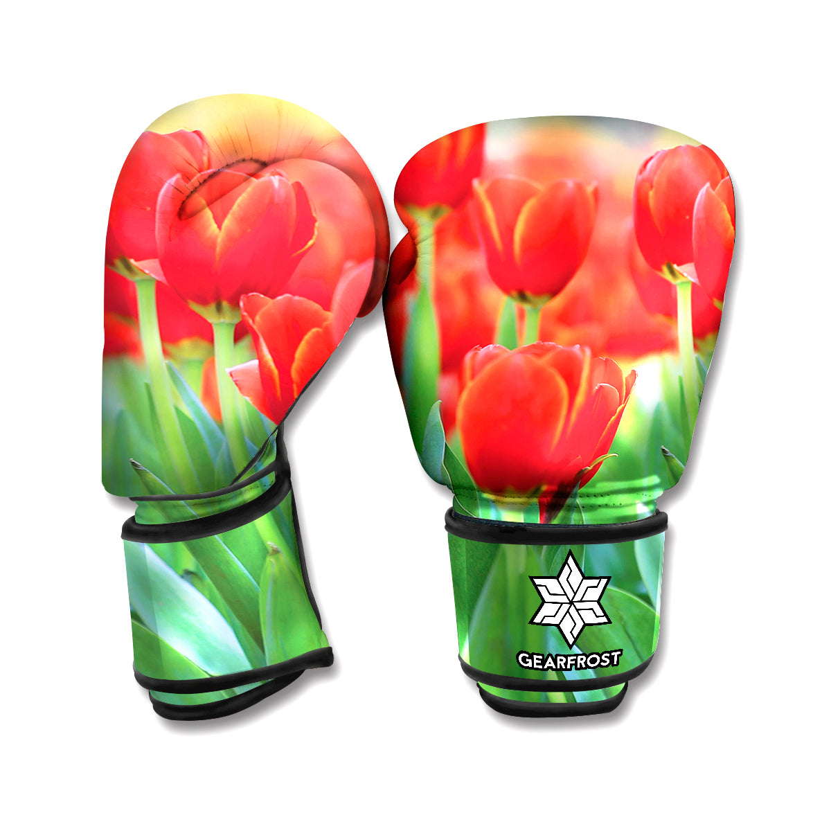 Red Tulip Print Boxing Gloves