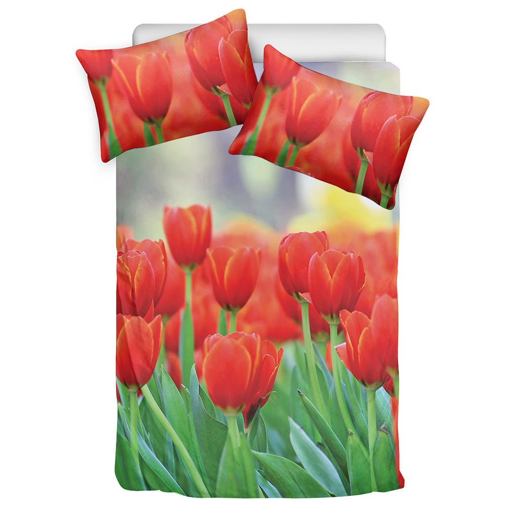 Red Tulip Print Duvet Cover Bedding Set