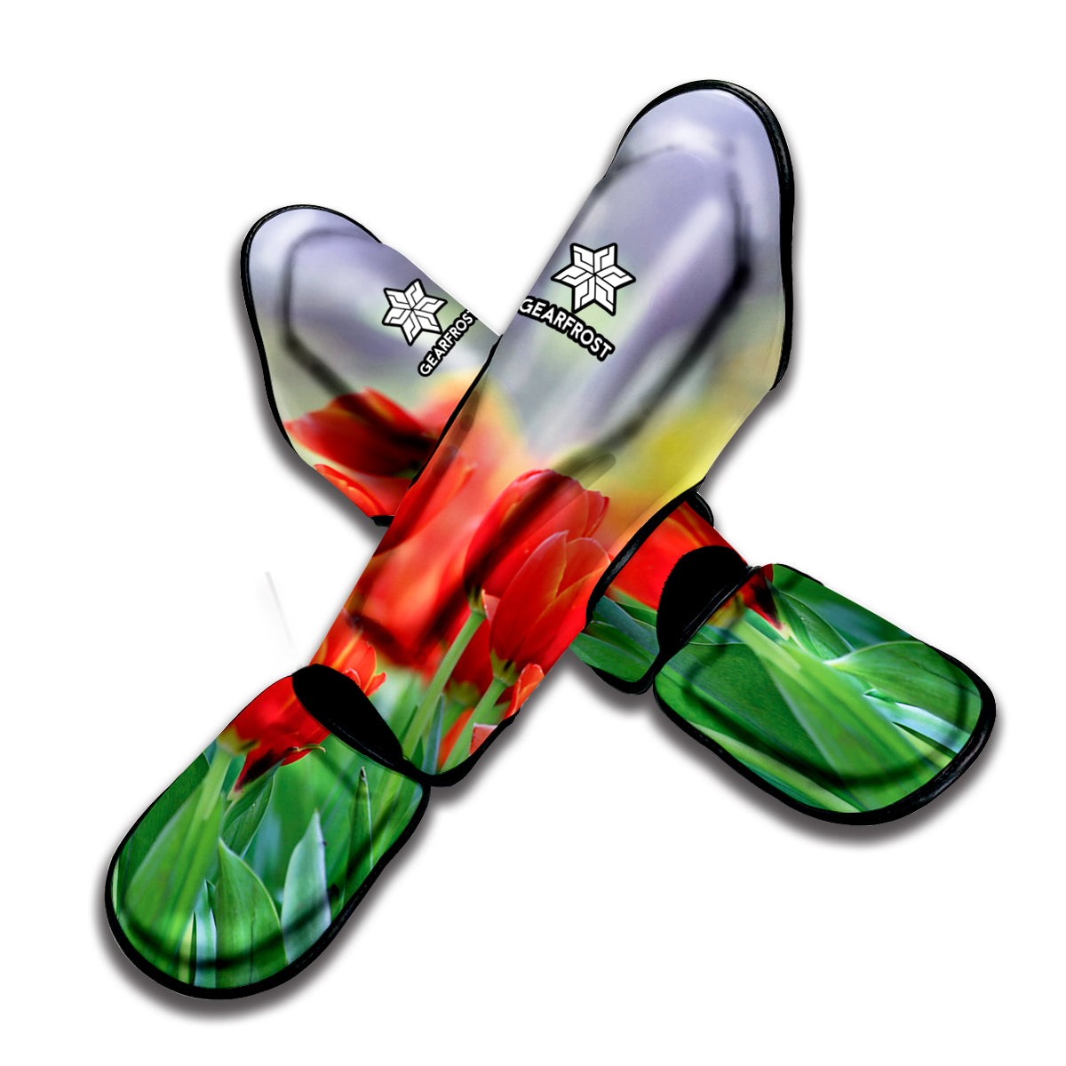 Red Tulip Print Muay Thai Shin Guard