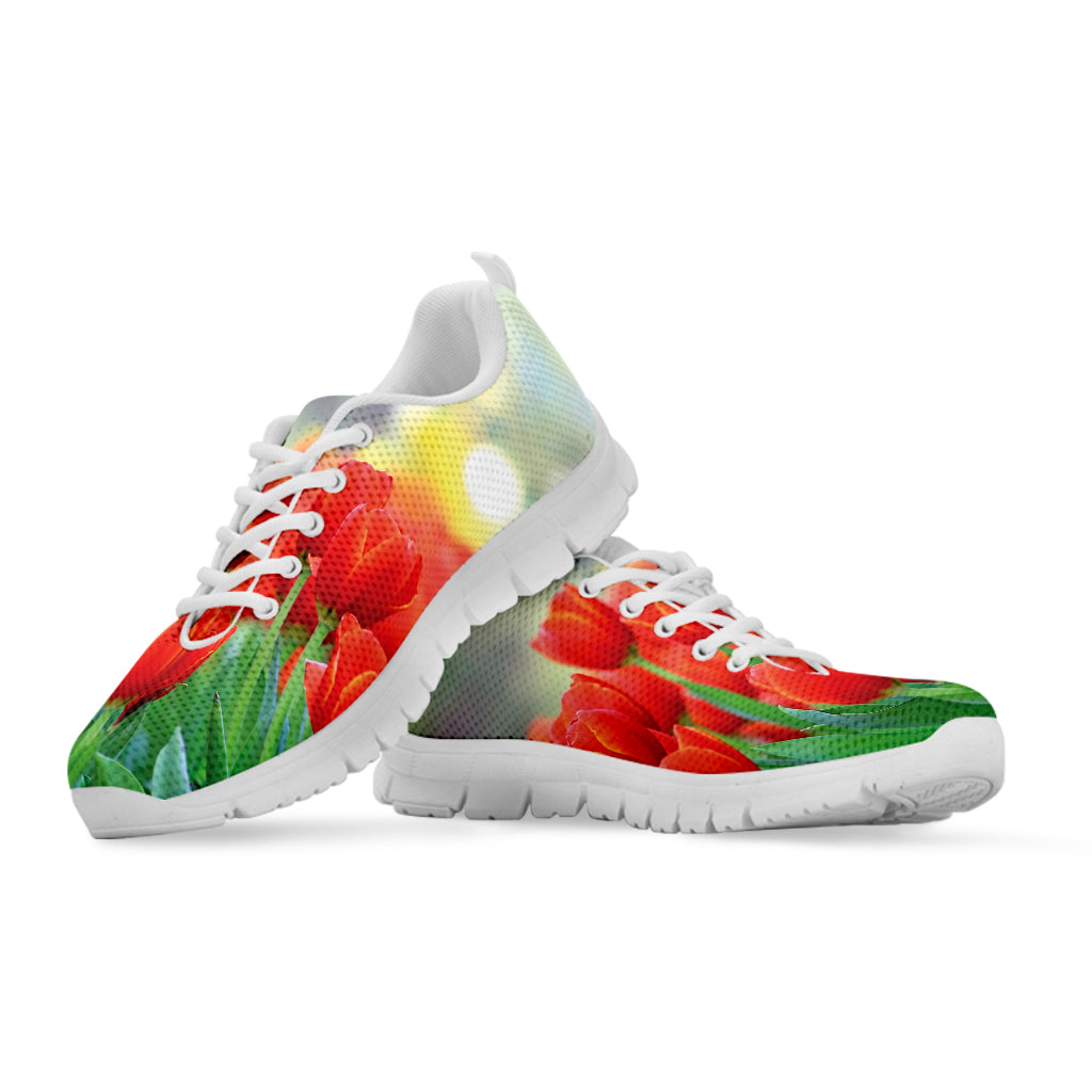 Red Tulip Print White Sneakers