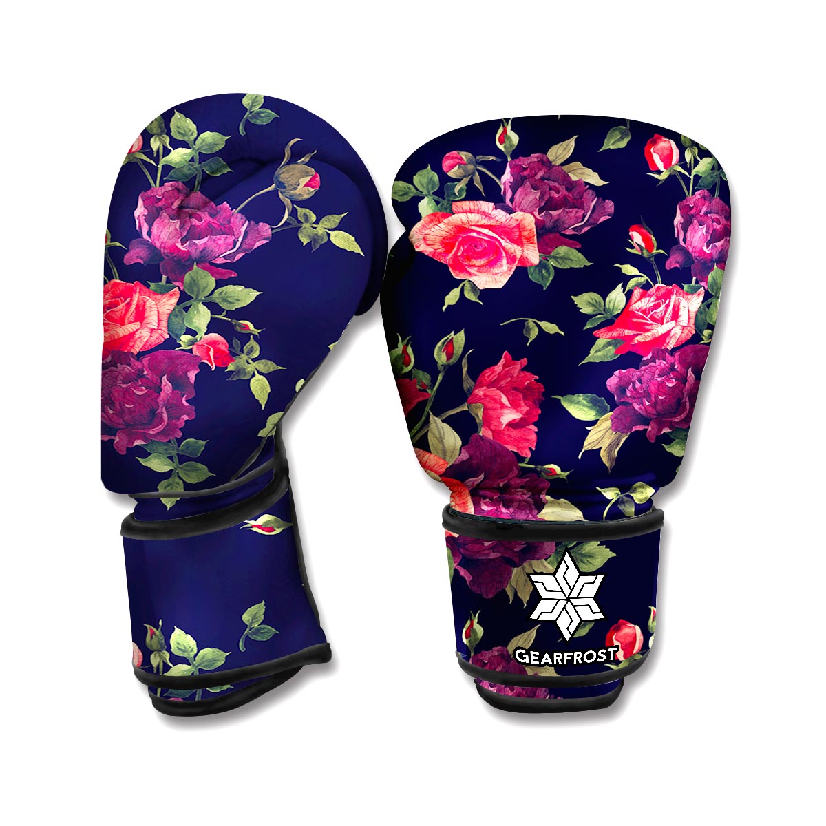 Red Violet Roses Floral Pattern Print Boxing Gloves
