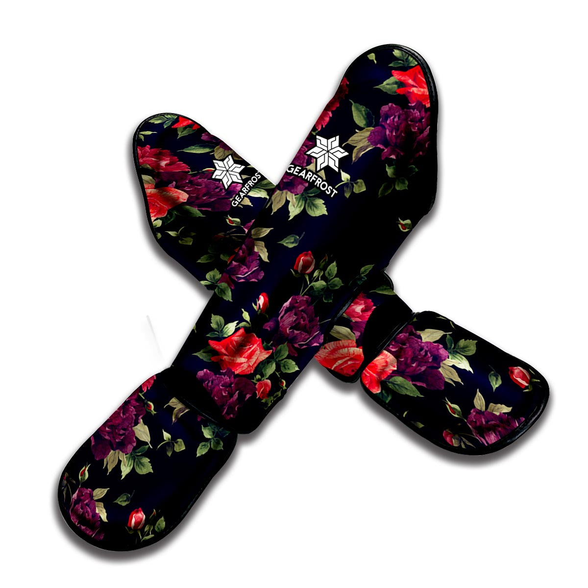 Red Violet Roses Floral Pattern Print Muay Thai Shin Guard