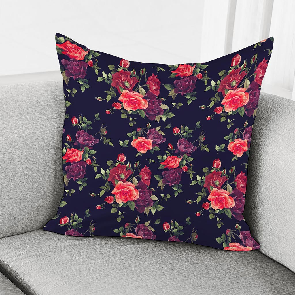 Red Violet Roses Floral Pattern Print Pillow Cover