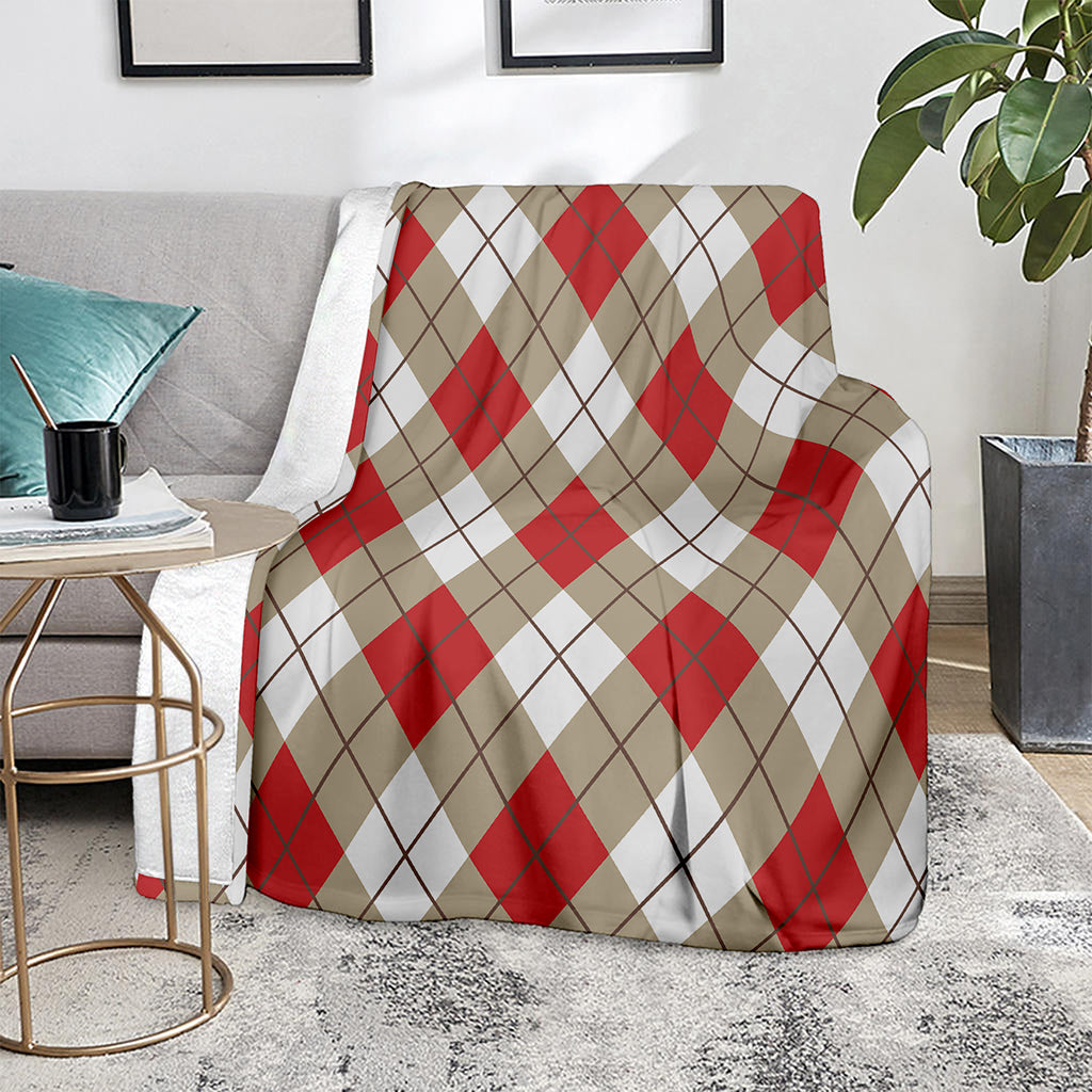 Red White And Beige Argyle Pattern Print Blanket