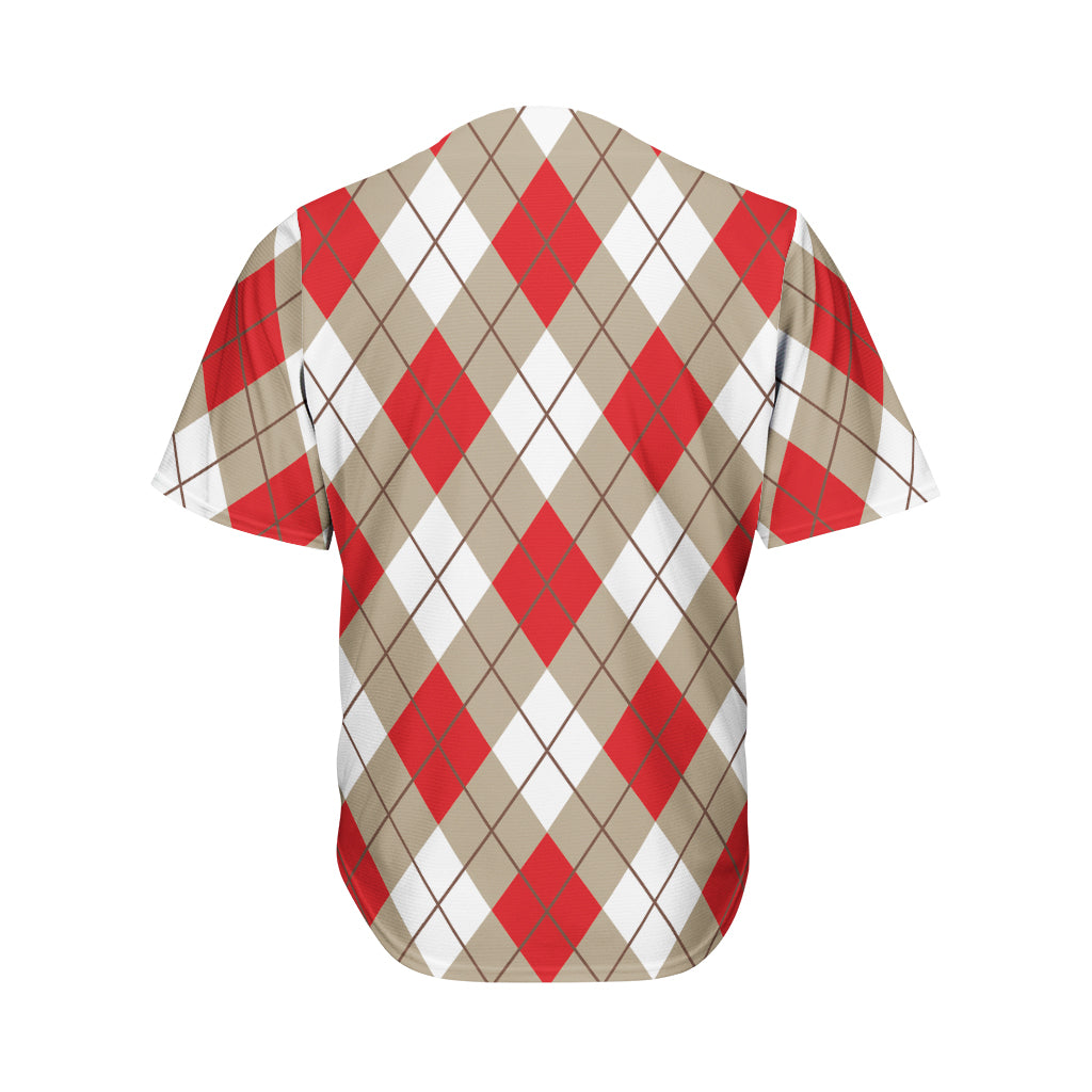 Red White And Beige Argyle Pattern Print Men's Baseball Jersey