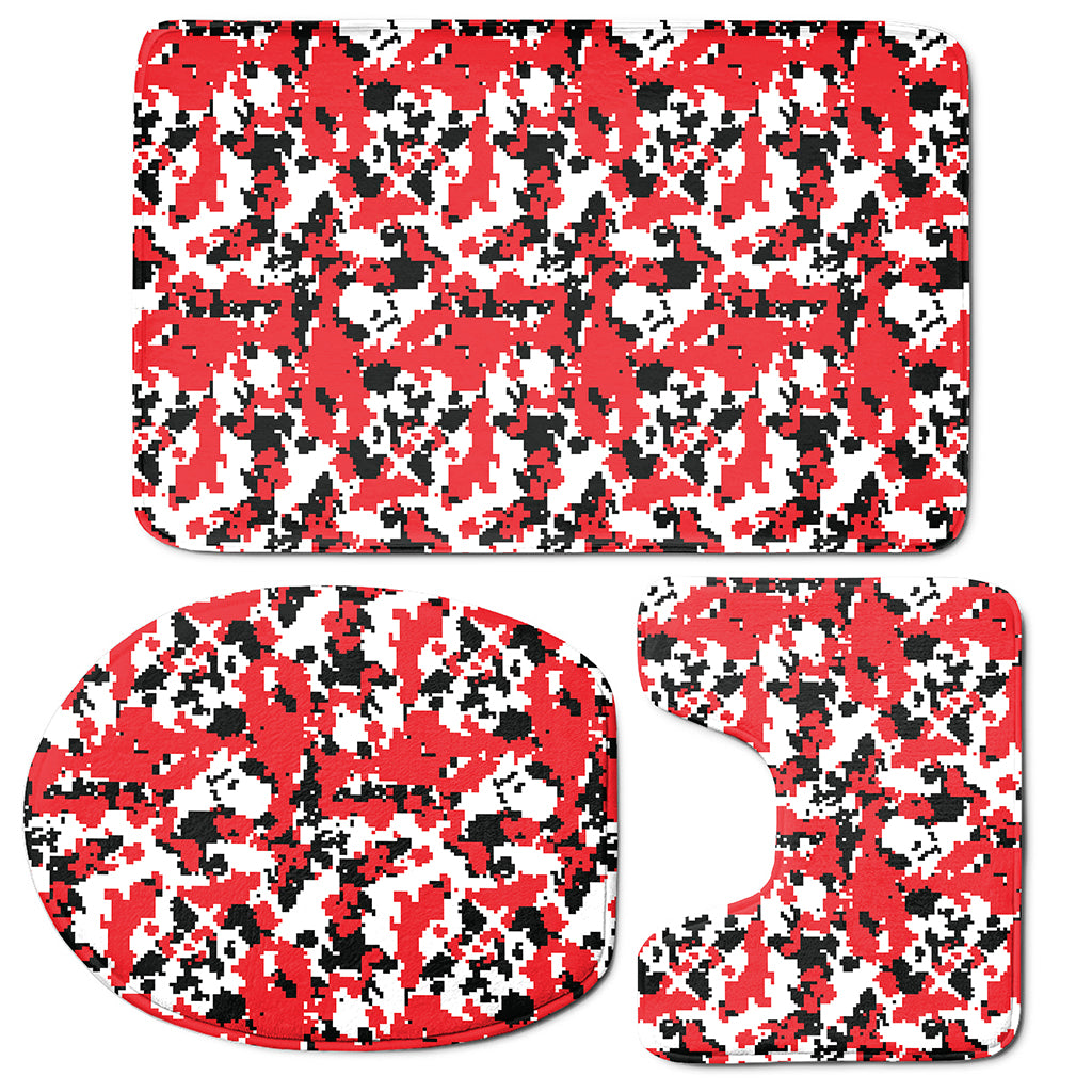 Red White And Black Digital Camo Print 3 Piece Bath Mat Set