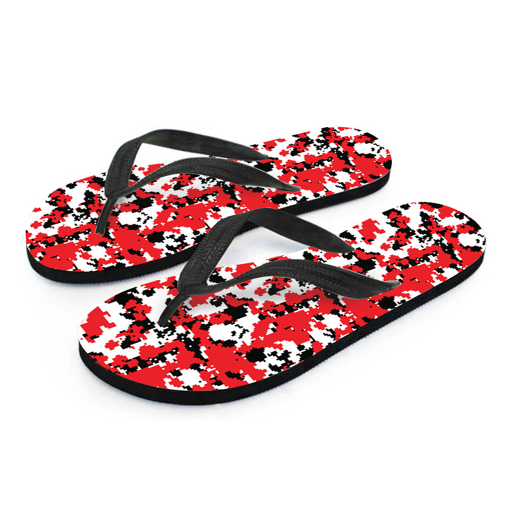 Red White And Black Digital Camo Print Flip Flops
