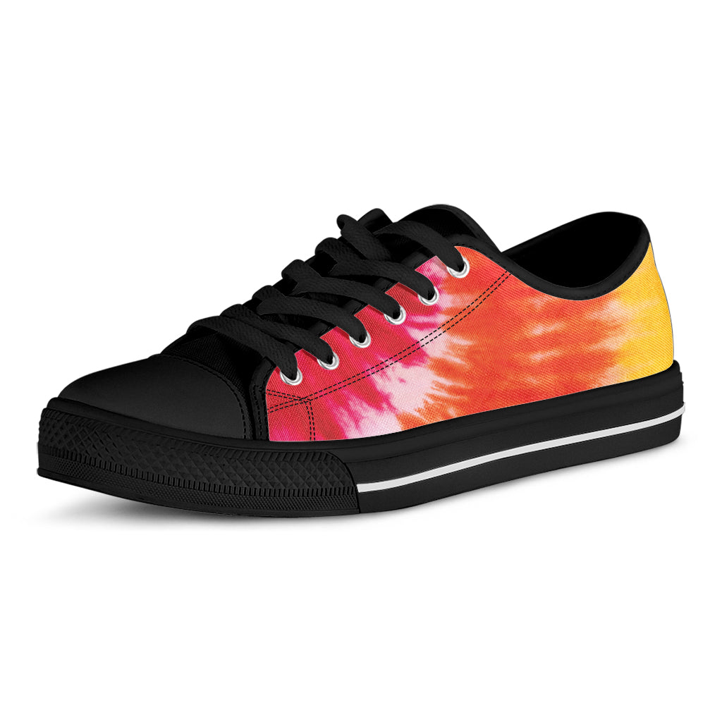Red Yellow And Orange Tie Dye Print Black Low Top Shoes