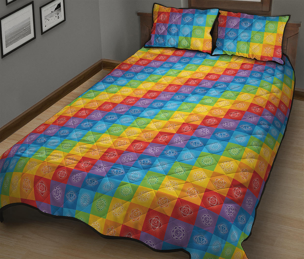 Reiki And The 7 Chakras Pattern Print Quilt Bed Set