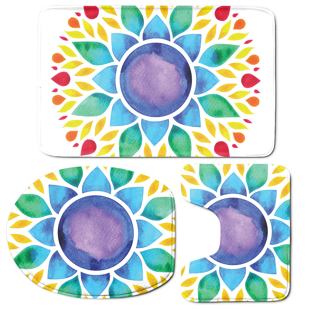 Reiki Chakra Flower Print 3 Piece Bath Mat Set
